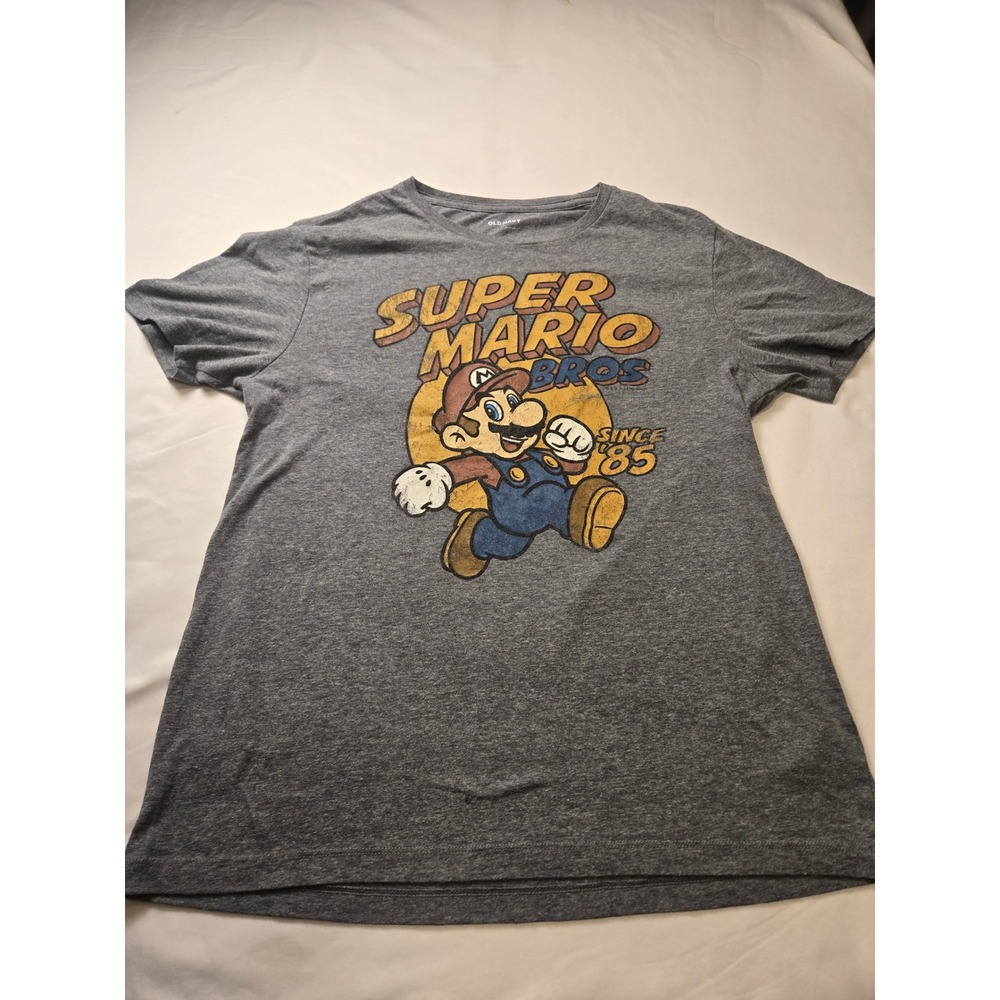 Old Navy Super Mario Bros T-Shirt Mens Small Gray Excellent Retro Graphic Tee